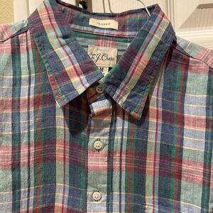 J. Crew Men's Bright Spring/Summer Plaid Irish Linen Button-Down Popover Shirt